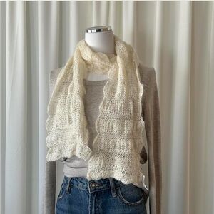 Ethereal Fairycore Cream Hand-Knit Mohair Scarf.